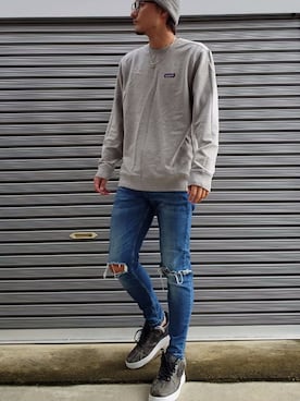 「カモ柄」｜「アイテム（スウェット）」を使った、エポジンさん（メンズ・175cm）の秋コーディネート