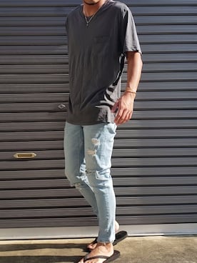 「Saturdays NYC（サタデーズ ニューヨークシティ ）のアイテム（サンダル）」を使った、エポジンさん（メンズ・175cm）の夏コーディネート