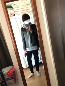 「オシャレパッソ」｜「アイテム（ライダースジャケット）」を使った、Lemongaさん（メンズ・170cm）の秋コーディネート