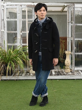 「アイテム（ダッフルコート）」を使った、多田さん（メンズ・173cm）の冬コーディネート