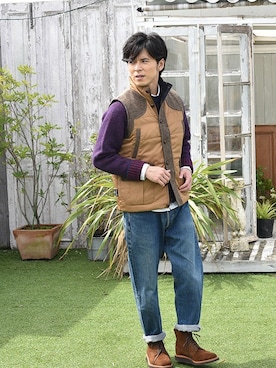 「HARRIS TWEED（ハリスツイード）のアイテム」を使った、多田さん（メンズ・173cm）の冬コーディネート