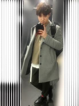 「RAGEBLUE（レイジブルー）の＜トレンドのロング丈＞ワッフルロングカットソー/733404（Tシャツ/カットソー）」を使った、勇さん（メンズ・170cm）の冬コーディネート