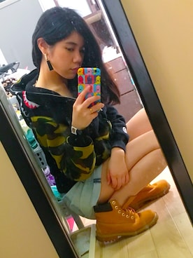 「A BATHING APE（アベイシングエイプ）のアイテム（ジャケット/アウター）」を使った、Mieさん（レディース・158cm）の冬コーディネート