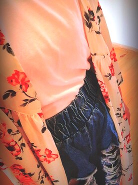 「WEGO（ウィゴー）のWEGO/タックヘビークラッシュワイドパンツ（デニムパンツ、ブルー系）」を使った、s!gdさん（レディース・155cm）の夏コーディネート