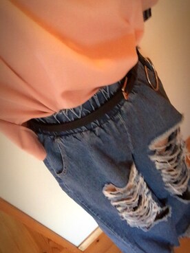 「WEGO（ウィゴー）のWEGO/タックヘビークラッシュワイドパンツ（デニムパンツ、ブルー系）」を使った、s!gdさん（レディース・155cm）の夏コーディネート