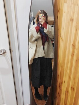「MUJI」｜「アイテム（ピーコート）」を使った、MISHAさん（レディース・162cm）の冬コーディネート