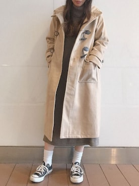 「ブラウンコーデ」｜「アイテム（ダッフルコート）」を使った、SAKiさん（レディース・164cm）の冬コーディネート