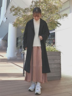 「ゆったりシルエット」｜「アイテム（チェスターコート）」を使った、SAKiさん（レディース・164cm）の冬コーディネート