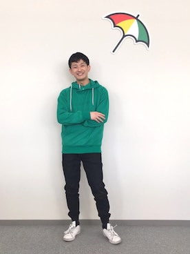 「アイテム（パーカー、グリーン系）」を使った、NOGUさん（メンズ・164cm）の春コーディネート