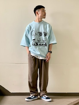 「PEANUTS（ピーナッツ）のアイテム」を使った、あつくんさん（メンズ・165cm）の夏コーディネート