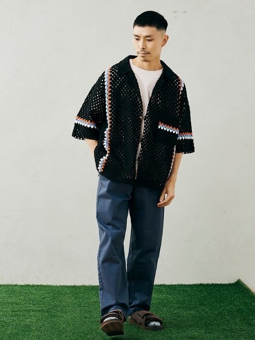 未使用品 JOURNAL STANDARD relume 半袖 ジャケット 追加》CALIFORNIA クロシェアミ 半袖ニットシャツ'LINE'（シャツ