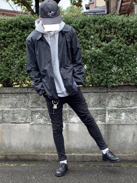 「Leyline（レイライン）のアイテム（ナイロンジャケット）」を使った、shin さん（メンズ・176cm）の冬コーディネート