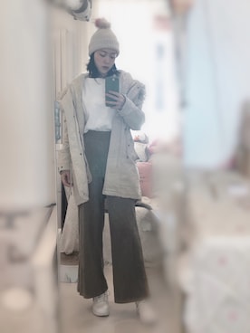 「休闲」｜「アイテム（ニットキャップ/ビーニー）」を使った、枪枪さん（レディース・160cm）の冬コーディネート