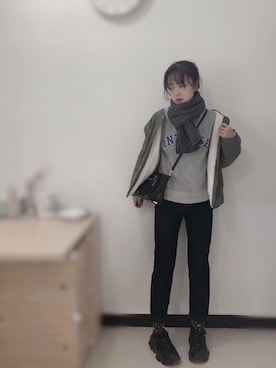 「休闲」｜「アイテム（その他アウター）」を使った、枪枪さん（レディース・160cm）の冬コーディネート
