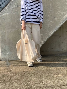 「LLBean SIGNATURE（エルエルビーンシグネチャー）のL.L.Bean/エルエルビーン Grocery Tote/グローサリートート（トートバッグ）」を使った、rinさん（レディース・160cm）の夏コーディネート