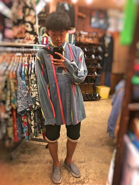 「ビッグシャツ」｜「アイテム（スリッポン）」を使った、BABBYさん（メンズ・170cm）の夏コーディネート