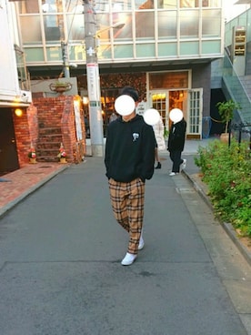 「STUSSY（ステューシー）のWorld Tour Pigment Dyed L/SL Hood（パーカー、ブラック系）」を使った、玄米@ｲﾝｽﾀはじめましたさん（メンズ・173cm）の冬コーディネート