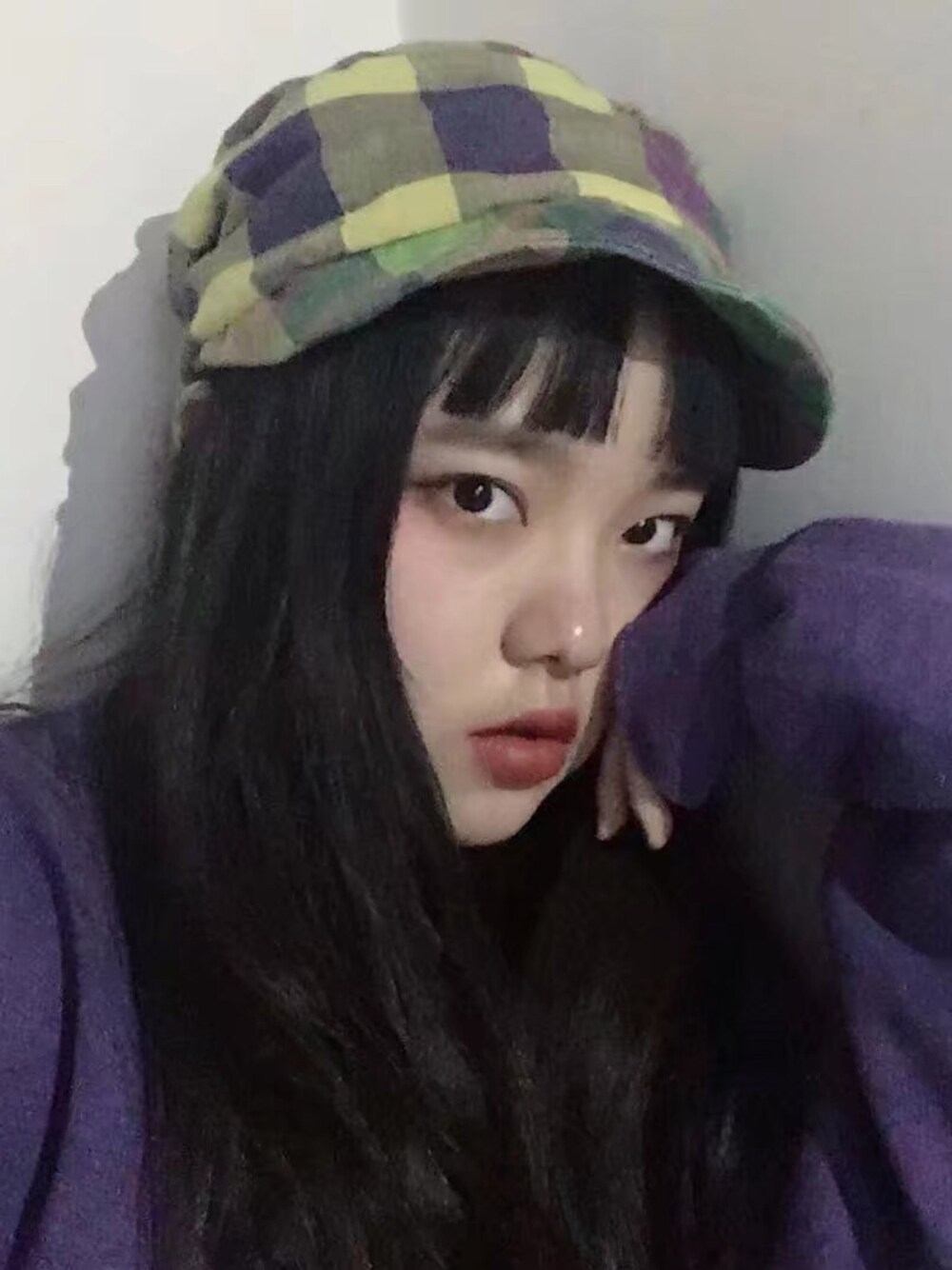 「vintage cucciのアイテム（Tシャツ/カットソー、パープル系）」を使った、drammmmagirlさん（レディース・169cm）の冬コーディネートの1枚目の写真