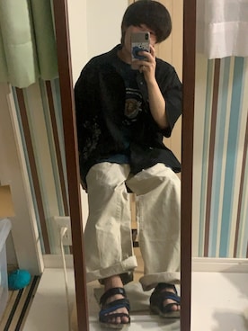 「DRIES VAN NOTEN（ドリスヴァンノッテン）のアイテム（サンダル）」を使った、おもち  相互さん（メンズ・169cm）の夏コーディネート