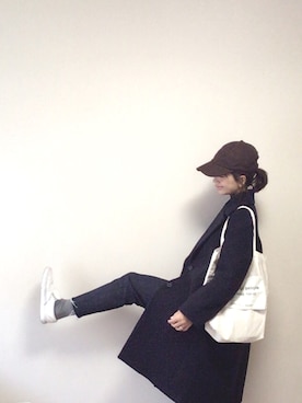「niko and...（ニコアンド）のNEWHATTAN/ Heyキャップ（キャップ、ブラウン系）」を使った、🅨Ⓤ🅒🅞さん（レディース）の冬コーディネート