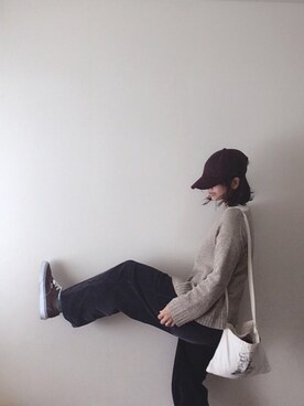 「niko and...（ニコアンド）のNEWHATTAN/ Heyキャップ（キャップ、ブラウン系）」を使った、🅨Ⓤ🅒🅞さん（レディース）の冬コーディネート