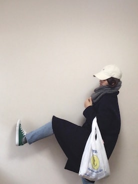 「NEW ERA（ニューエラ）のNEW ERA×BEAMS BOY / 別注 チビロゴ コーデュロイ キャップ（キャップ、ホワイト系）」を使った、🅨Ⓤ🅒🅞さん（レディース）の冬コーディネート