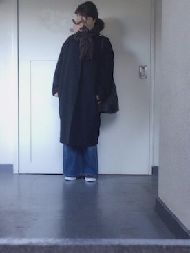 「NANO universe（ナノユニバース）のW発熱インナー付ノーカラ―コート（その他アウター、ブラック系）」を使った、🅨Ⓤ🅒🅞さん（レディース）の冬コーディネート