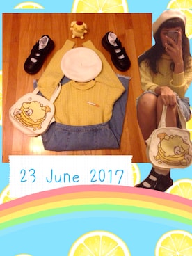 「yellow」｜「アイテム（ハンチング/ベレー帽）」を使った、Anne Frankensteinさん（レディース・155cm）の夏コーディネート