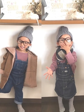 「CIAOPANIC TYPY（チャオパニックティピー）のアイテム（ムートンコート）」を使った、china *saeさん（キッズ・80cm）の冬コーディネート