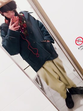 「my beautiful landlet（マイビューティフルランドレット）のアイテム（チノパンツ）」を使った、カ マ ノさん（メンズ・180cm）の冬コーディネート