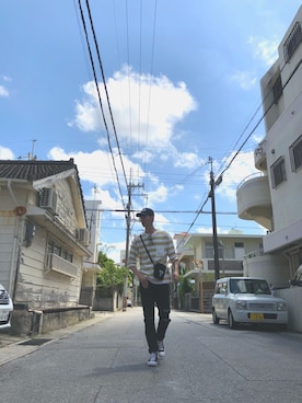 「NET（ネット）のアイテム（パンツ）」を使った、Cheng-chih Haiehさん（メンズ・184cm）の春コーディネート