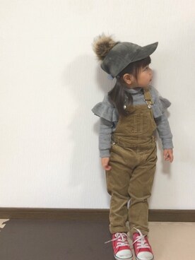 「アイテム（サロペット/オーバーオール、ブラウン系）」を使った、✩しーちゃろ✩さん（キッズ・90cm）の冬コーディネート