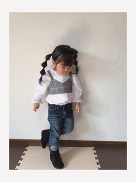 「アイテム（シャツワンピース）」を使った、✩しーちゃろ✩さん（キッズ・90cm）の冬コーディネート