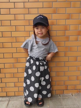 「3coins（3coins）のアイテム（キャップ、ブラック系）」を使った、✩しーちゃろ✩さん（キッズ・100cm）の夏コーディネート