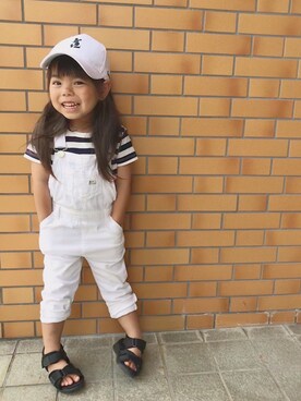 「ボーイッシュ、夏コーデ」｜「アイテム（オールインワン・サロペット）」を使った、✩しーちゃろ✩さん（キッズ・90cm）の夏コーディネート