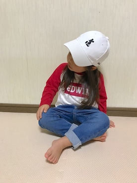 「Birthday（バースデイ）のアイテム（Tシャツ/カットソー、ホワイト系）」を使った、✩しーちゃろ✩さん（キッズ・100cm）の夏コーディネート