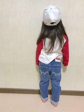 「Birthday（バースデイ）のアイテム（デニムパンツ、ブルー系）」を使った、✩しーちゃろ✩さん（キッズ・100cm）の夏コーディネート