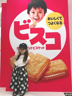 「3coins（3coins）のアイテム（キャップ、ブラック系）」を使った、✩しーちゃろ✩さん（キッズ・100cm）の夏コーディネート