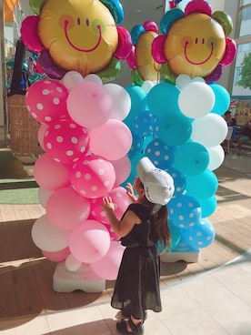 「lily closetのアイテム（キャップ、ホワイト系）」を使った、✩しーちゃろ✩さん（キッズ・100cm）の夏コーディネート