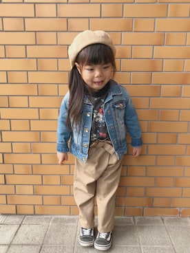 「3coins（3coins）のアイテム（ハンチング/ベレー帽、ベージュ系）」を使った、✩しーちゃろ✩さん（キッズ・100cm）の秋コーディネート