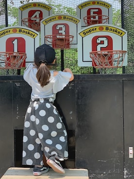 「RUGGEDWORKS（ラゲッドワークス）のオフショルダー半袖Tシャツ（Tシャツ/カットソー、グレー系）」を使った、✩しーちゃろ✩さん（キッズ・100cm）の春コーディネート