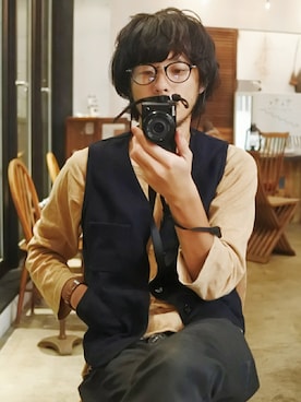 「アイテム（ベスト、その他）」を使った、時田健太さん（メンズ・175cm）の秋コーディネート