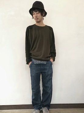 「CA4LA（カシラ）のアイテム（ハット）」を使った、時田健太さん（メンズ・175cm）の秋コーディネート