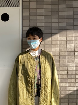 「花柄トップス」｜「アイテム（ジャケット/アウター）」を使った、honjolさん（レディース・159cm）の冬コーディネート