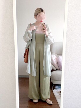 「おうちスタイル」｜「アイテム（オールインワン・サロペット）」を使った、アカミ(akamie)さん（レディース・154cm）の春コーディネート