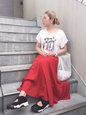 「w closet（ダブルクローゼット）のアイテム（Tシャツ/カットソー）」を使った、アカミ(akamie)さん（レディース・154cm）の春コーディネート