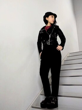 「AULA」｜「アイテム（ライダースジャケット）」を使った、yurina katsuraさん（レディース・165cm）の秋コーディネート