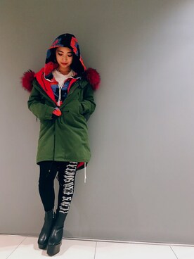 「ROYAL FLASH（ロイヤルフラッシュ）のアイテム（モッズコート）」を使った、yurina katsuraさん（レディース・165cm）の秋コーディネート