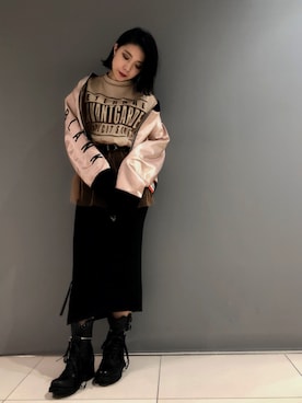 「MIHARAYASUHIRO（ミハラヤスヒロ）のアイテム（ブルゾン）」を使った、yurina katsuraさん（レディース・165cm）の冬コーディネート