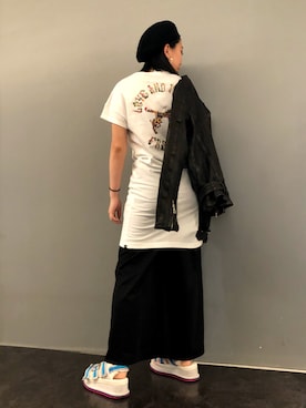 「ISAMU KATAYAMA BACKLASH（イサムカタヤマバックラッシュ）のアイテム（ジャケット/アウター）」を使った、yurina katsuraさん（レディース・165cm）の夏コーディネート